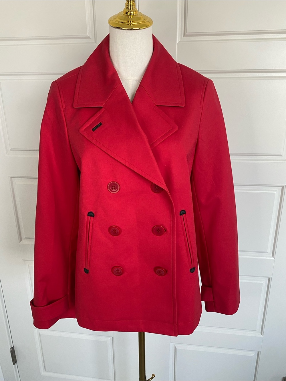 Talbots Red Double Breasted Cotton Peacoat Trench Jacket Size 8 NWT